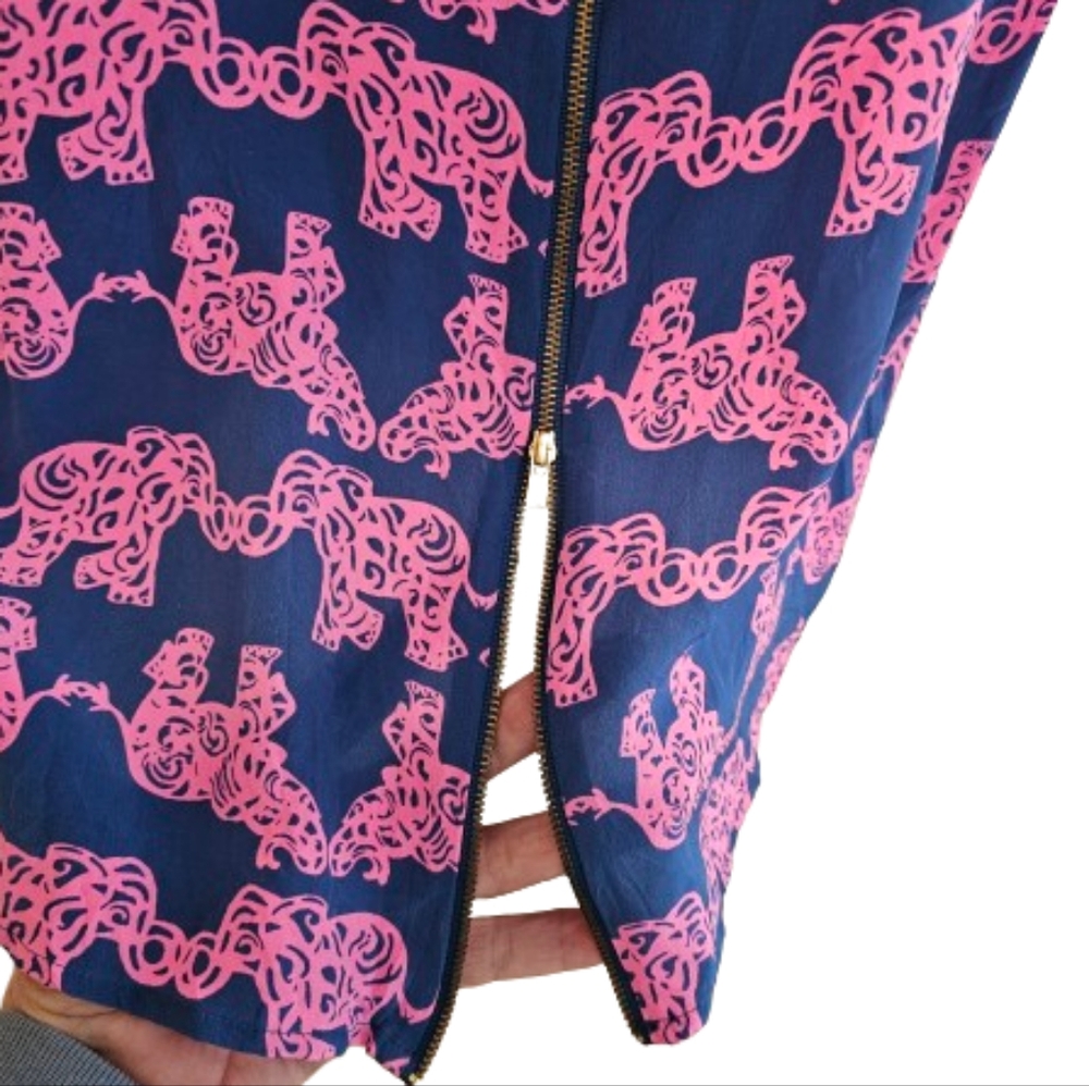 Lilly Pulitzer Blue Pink Silk Elephant Print Tank Back Zipper Boho - Picture 4 of 8